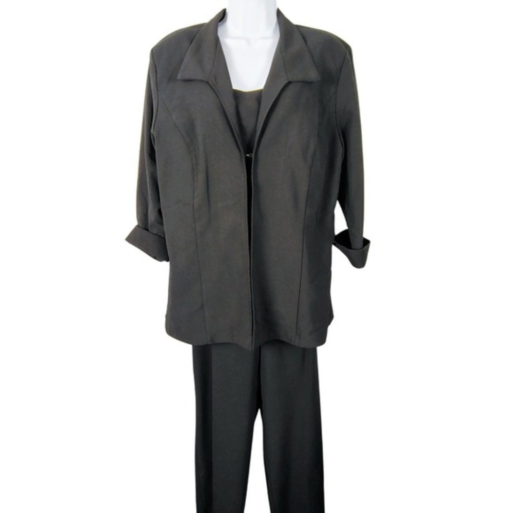 VANY New York 3 Piece Pant Suit Set Black Size 18 Jacket Top USA 90's‎ business